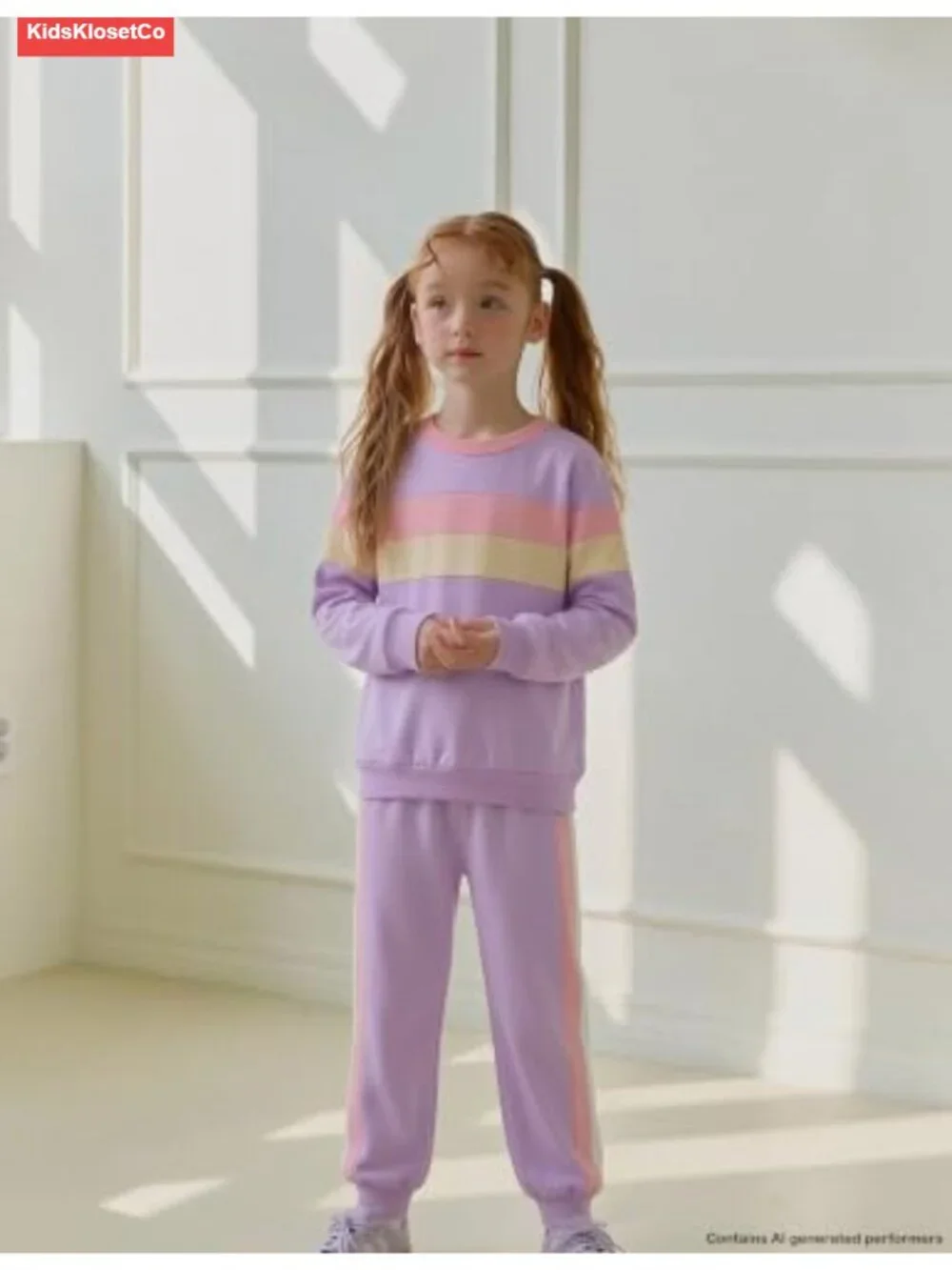 Girls 2 Piece Outfit Long Sleeve Sweatshirt & Jogger Pants Rainbow Stripe